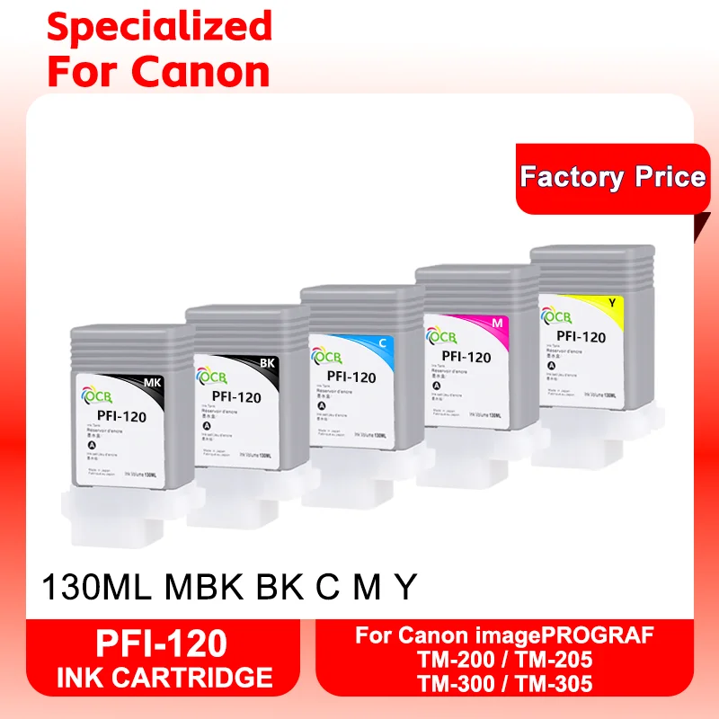 PFI-120 PFI120 Compatible Ink Cartridge With One Time Chips For Canon TM-200 TM200 TM-205 TM-300 TM-305 TM300 130ML High Quality