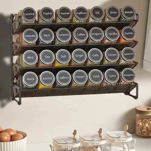 4 Tier Spice Rack Organizer Kitchen Countertop Space-Saving for Cabinet Herb Jars Storage Holder Wall Mounted