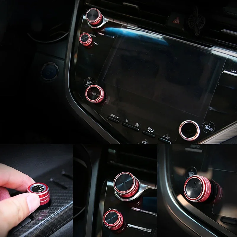 Do Toyota Camry 2018 5szt/zestaw Pokrętło klimatyzacji samochodowej Pokrywa aluminiowego pierścienia ozdobnego na akcesoria — zdjęcie 2
