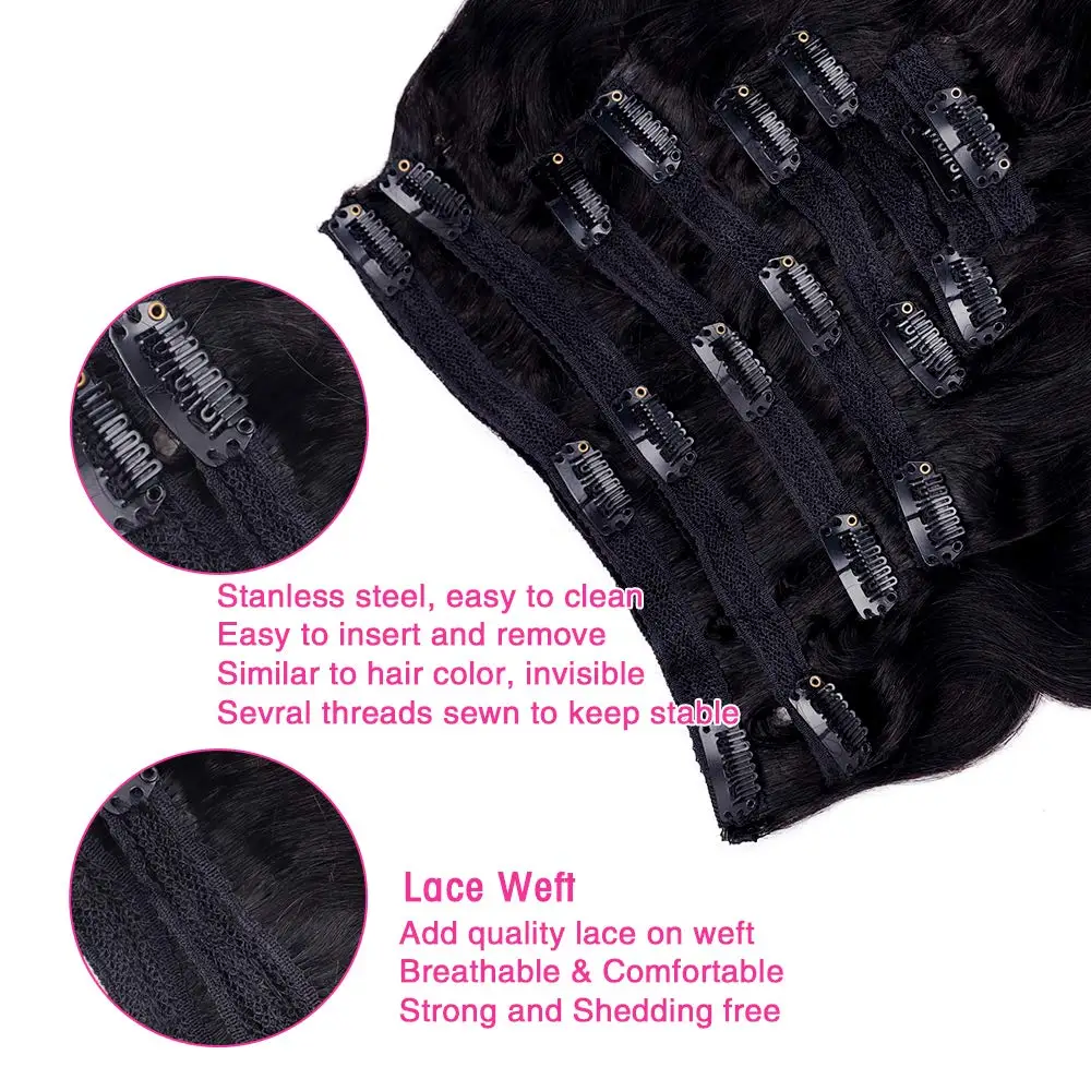 Body Wave Clip in Hair Extensions 100% Human Hair With Double Weft Brazilian Clip In 8Pcs 120G For Black Woman Clip Ins Hair #1B