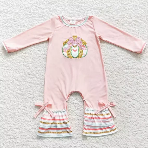 

Baby Girl Fall Pumpkin Rompers Little Girl Long Pants Ruffle Bottom Onesies Children One-piece Rompers Clothes