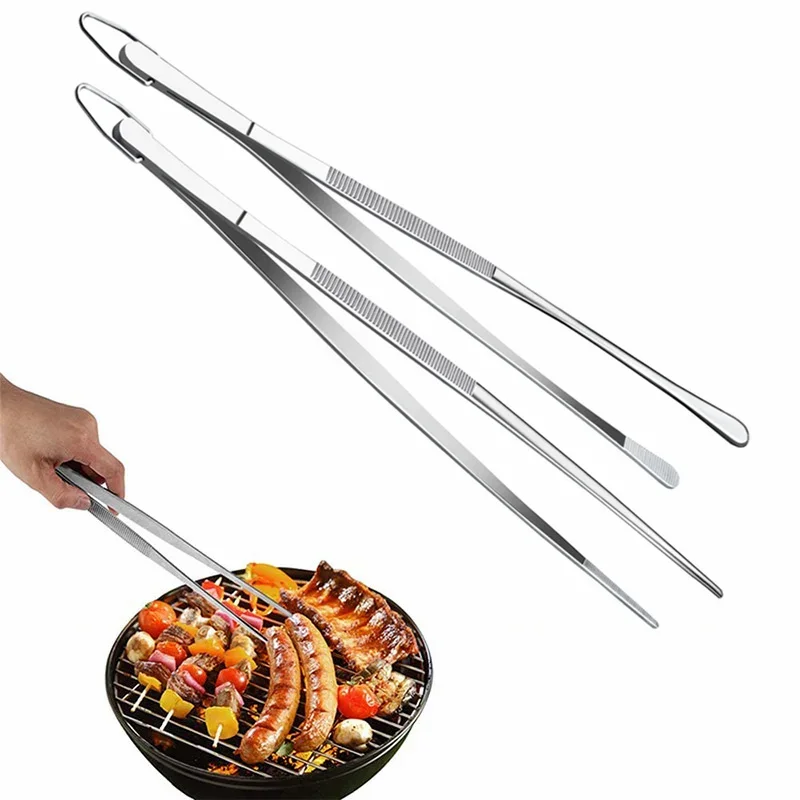 Pincettes de cuisine en acier inoxydable, 12 pouces, Extra-longues, fines, pour barbecue, outils de barman, 1/2 pièces