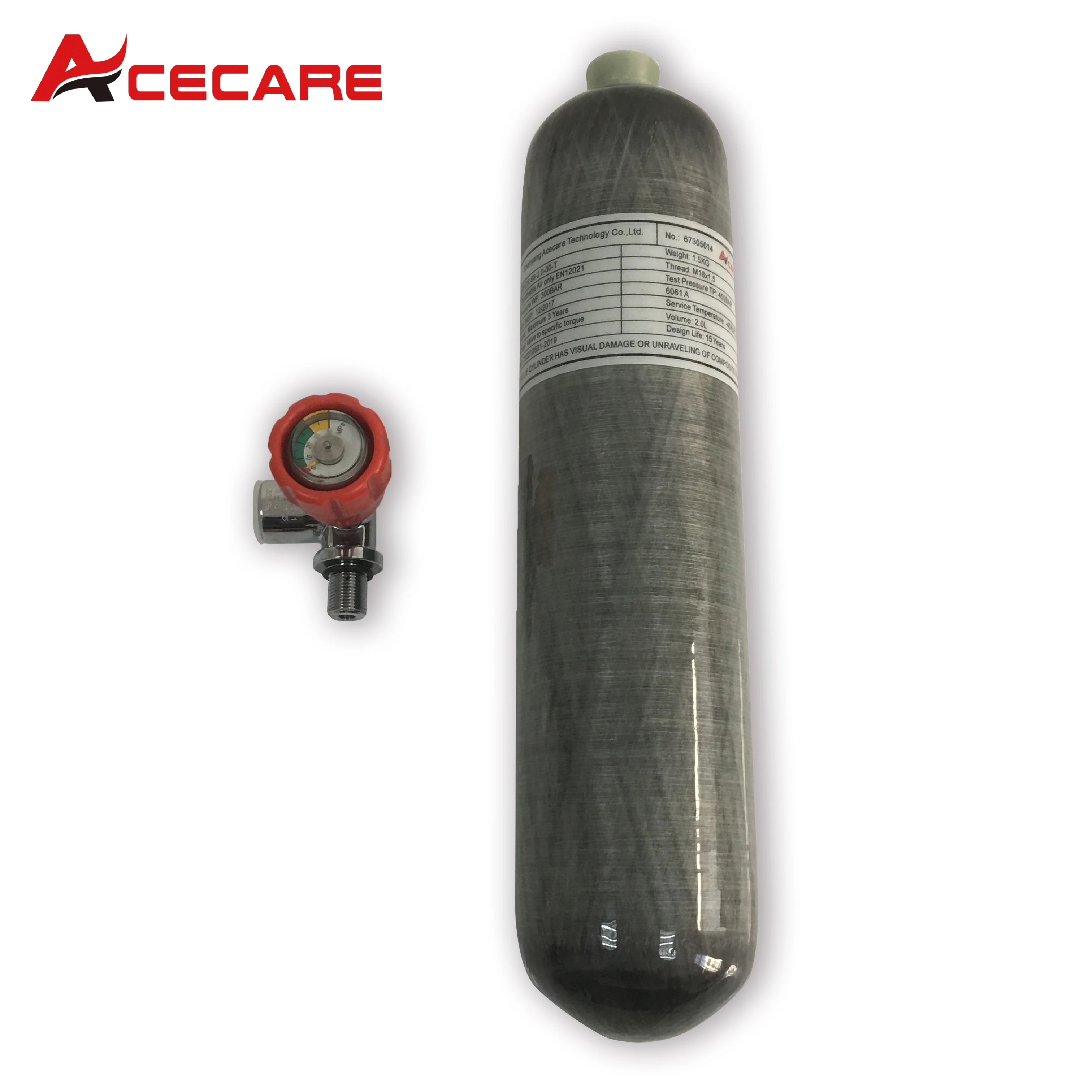 Acecare 4500Psi 30Mpa 300Bar 2L Cylinder z włókna węglowego HPA zbiornik powietrza Mini butla do nurkowania do nurkowania przeciwpożarowego M18 * 1.5