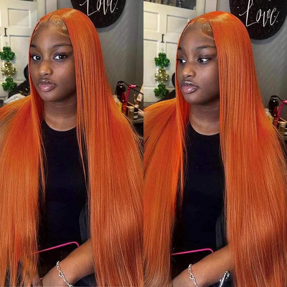 

30 32 Inch 350 Ginger Orange Bone Straight 13x7 Lace Front Human Hair HD Transparent Lace Frontal Wigs Brazilian For Women