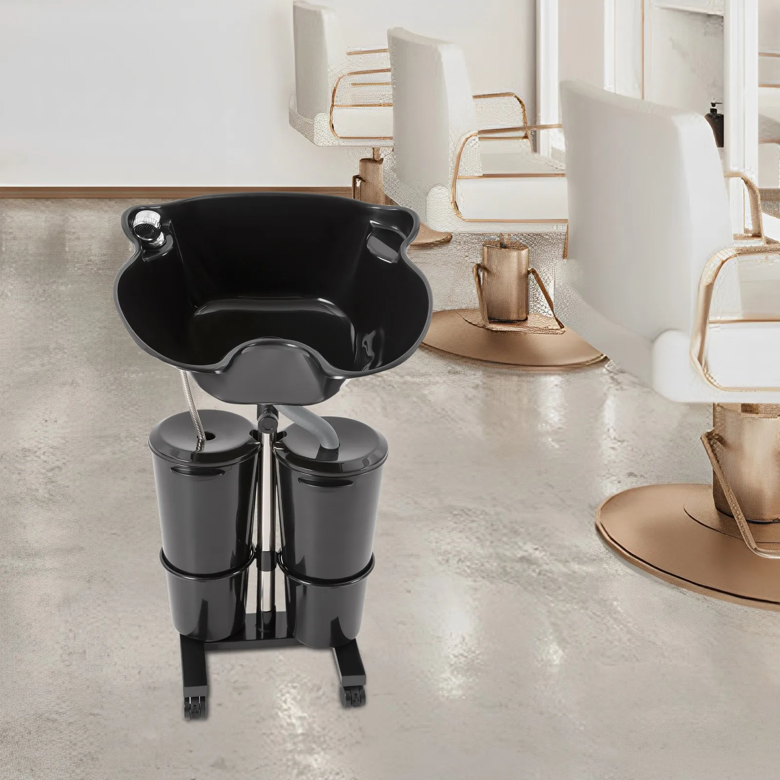 

Portable Shampoo Bowl with Electric Pump & Dual-Bucket, Hair Washing Station Sink Basin for Home Barber Salon, Height Adjustable