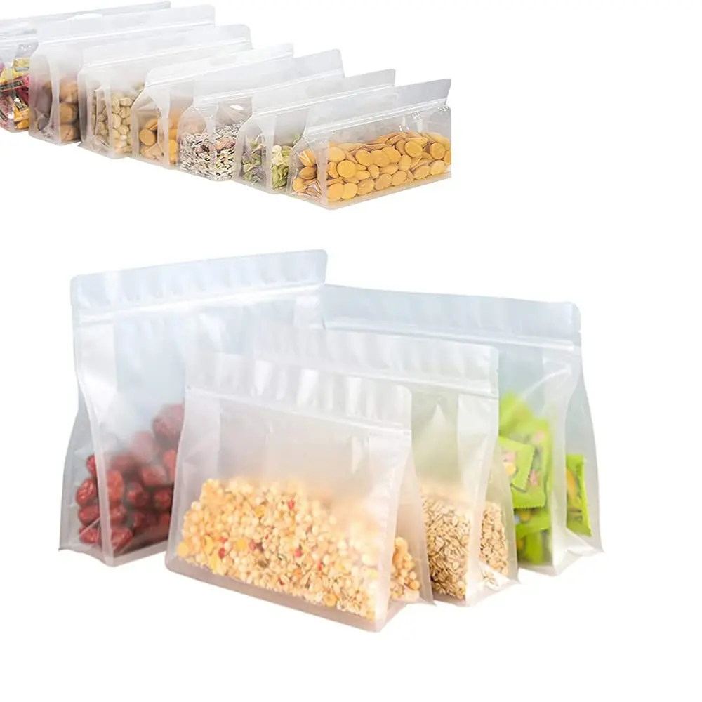 Portable Self-Sealed Thick Food Storage Bag Reusable Stand Up Frosted Transparent Package Carry Bags Home Kitchen no Handles