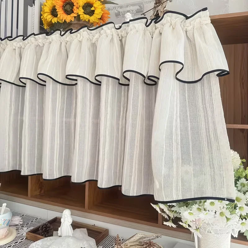 1pc or 2pcs French Double Ruffle Valance, Simple Rod Pocket Curtain for Kitchen, Cabinet, Small Window & Farmhouse Decor