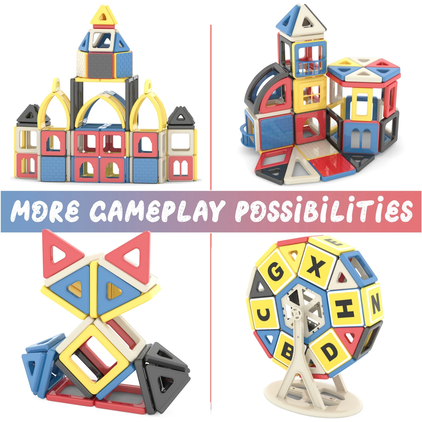 153Piece Magnetic Tiles Toys for 3 4 5 Year Old Girls Boys Castle Magnet Toy Building Block for Kids