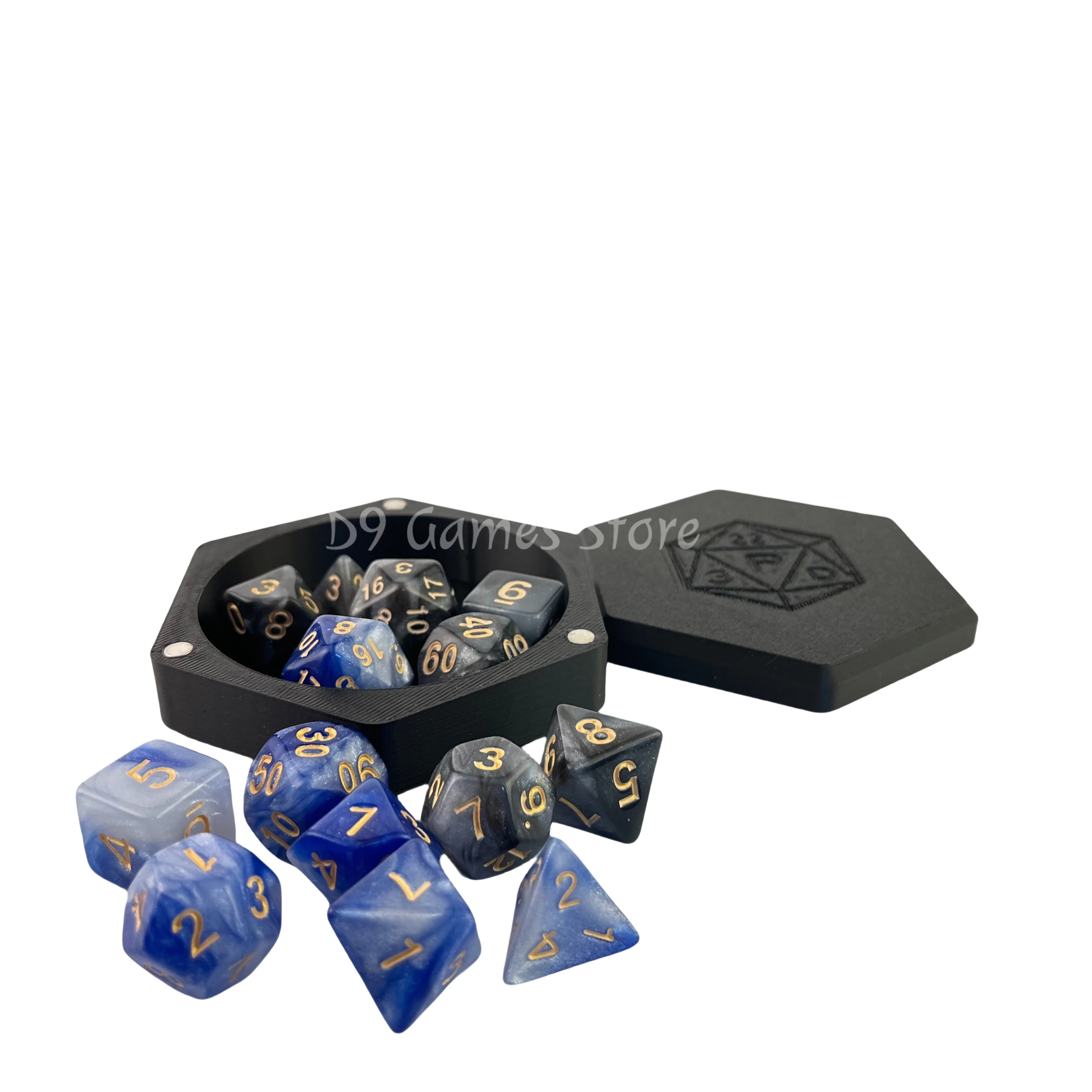 

Черная коробка для игральных костей с 7 наборами акриловых игральных костей для ролевых игр, настольные игры, акриловая коробка для игральных костей, коробка для хранения кубиков DND