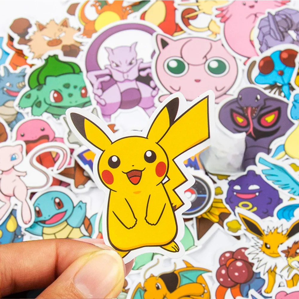 AliExpress Bandai 50/100Pcs Pokemon Stickers Kawaii Pikachu Skateboard Bicycle Guitar Laptop Kids Waterproof Stiker Toys