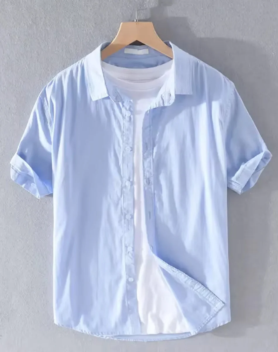 Рубашки с короткими рукавами Льняные Прохладные и дышащие Удобные и полезные материалы Градиентные синие и однотонные льняные рубашки Гавайи