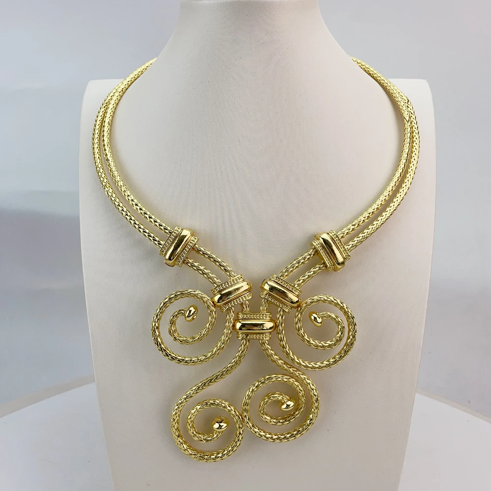 EMMA مجموعات مجوهرات فاخرة برازيلية للنساء دبي مطلية بالذهب الأفريقي اليدوية الزفاف مجموعة الزفاف قلادة جريئة FHK21123