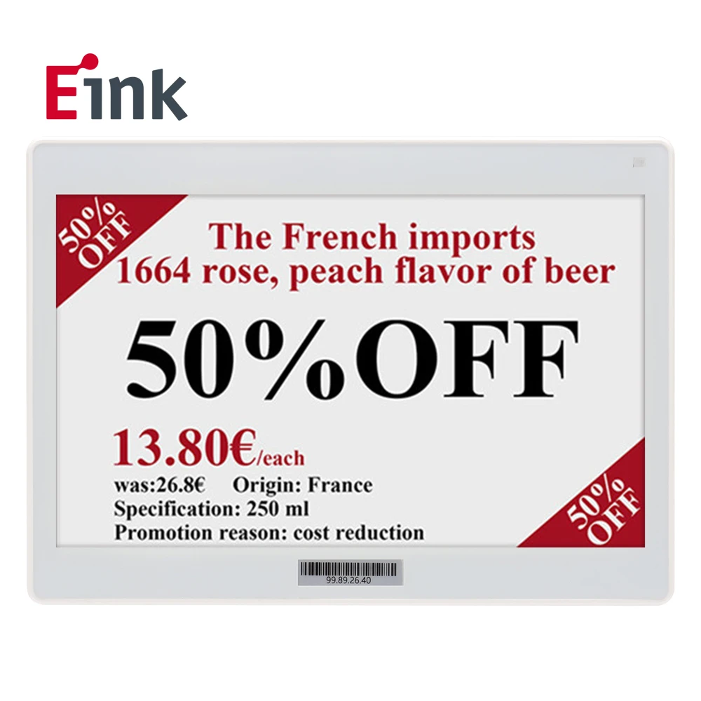 7.5”, 10.2” ePaper Panel, epaper screen e-Ink display 2.4G wifi version, 3000mAh Rechargeable li-battery, up to 1 year  standup