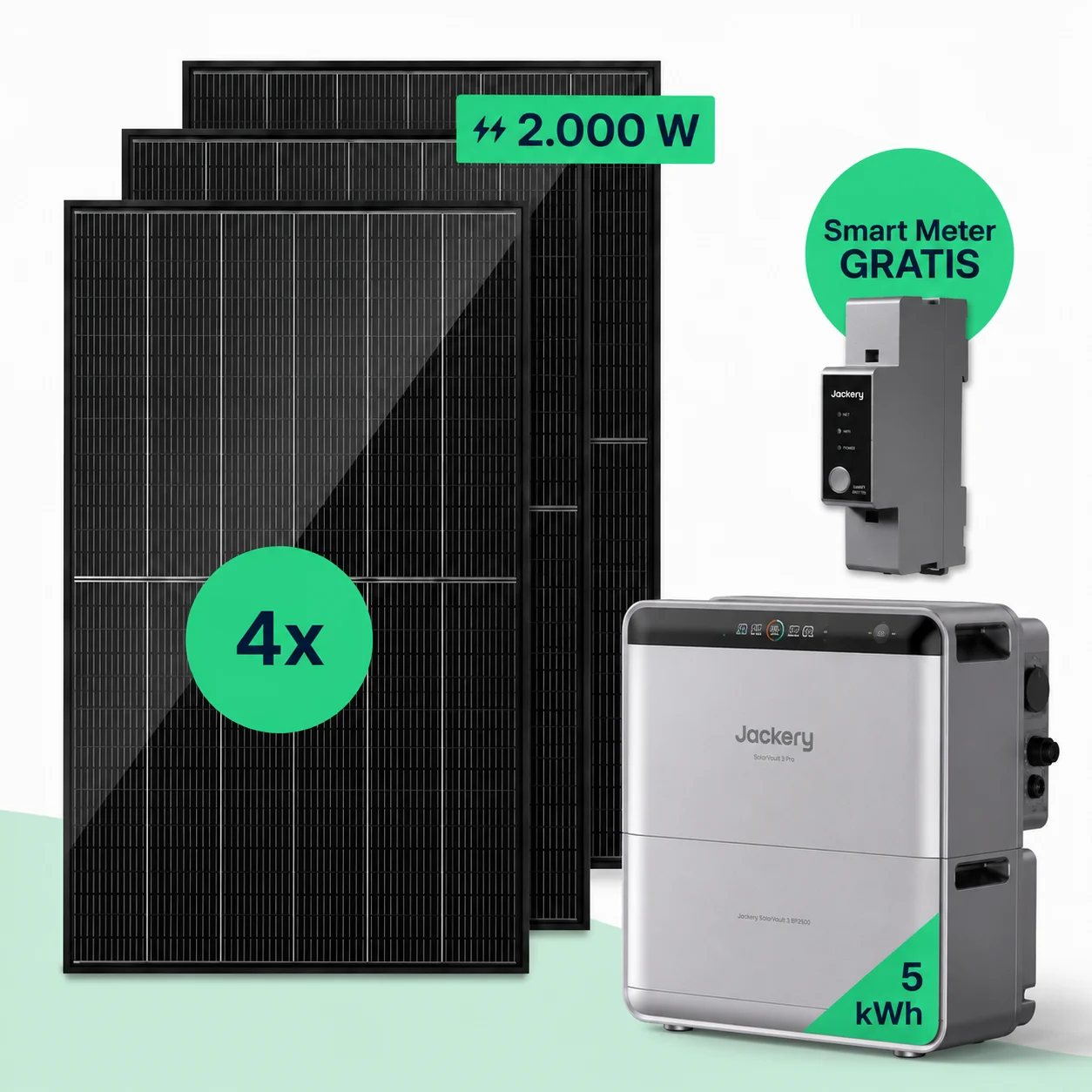 Jackery SolarVault 3 Pro Balkonkraftwerk mit Speicher 5040Wh, 4x500W Bifazial Full Black Solarmodule, Erweiterbarer Solarspeicher mit Notstromfunktion, 4000W PV-Eingang, Photovoltaik Solaranlage für