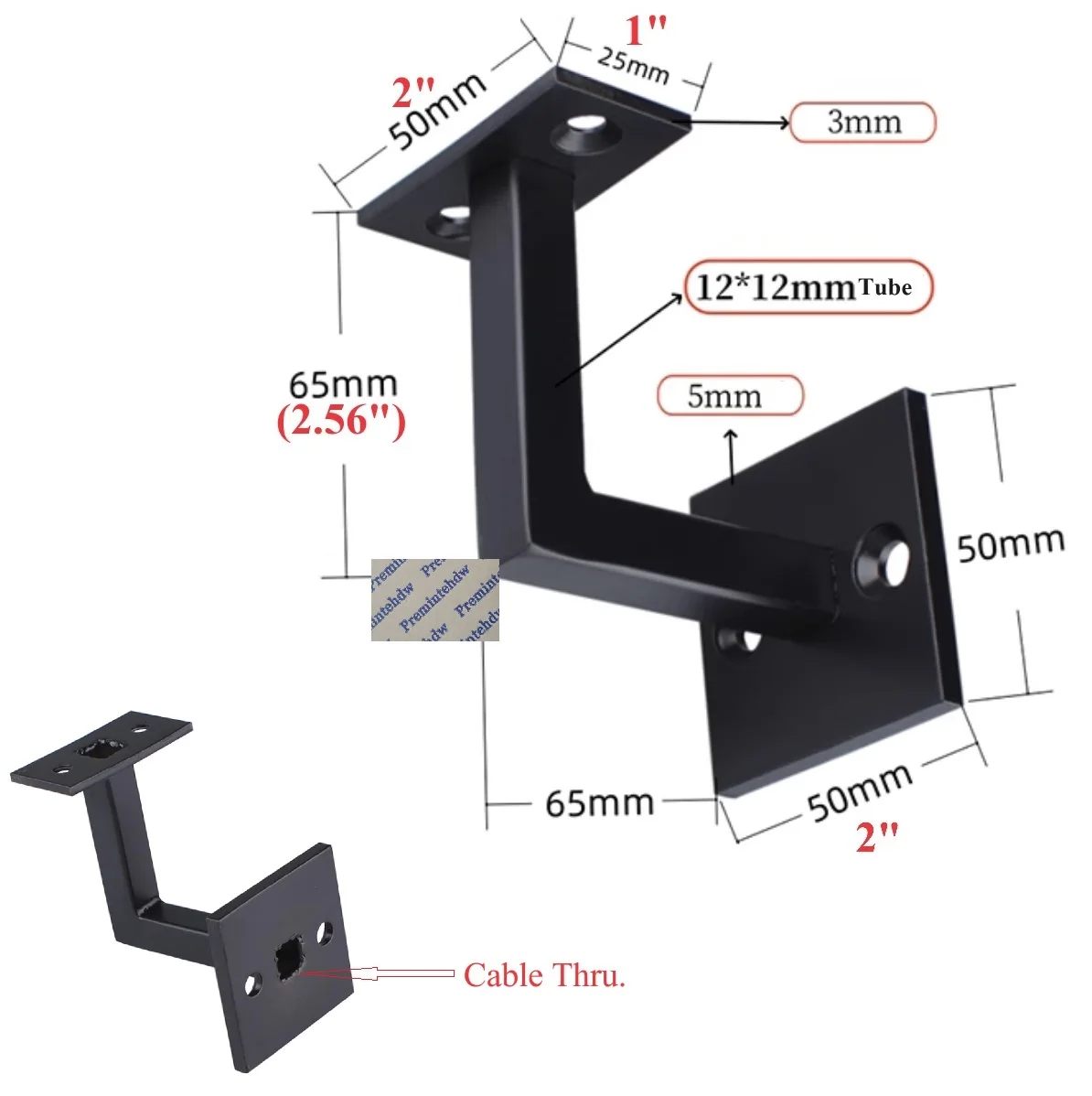 Staffa di supporto per corrimano a forma di L nera per montaggio a parete da 2 pezzi per ripiano galleggiante scatola luminosa fai da te