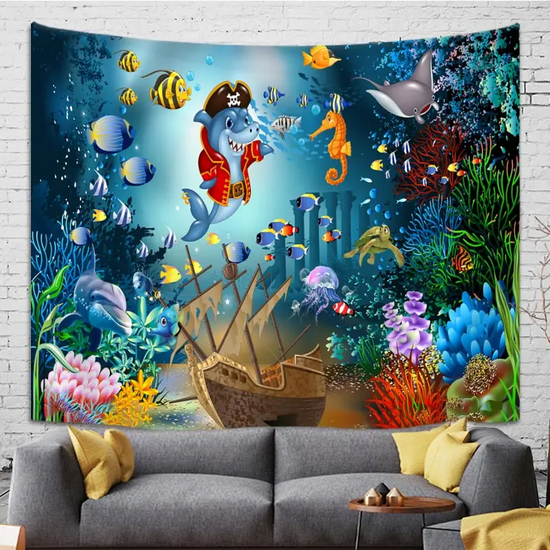 Cute Dolphin for Ocean Marine Life Tapestry Tropical Fish Coral Reef Tapestry for for Living Room Hippie Home Decor