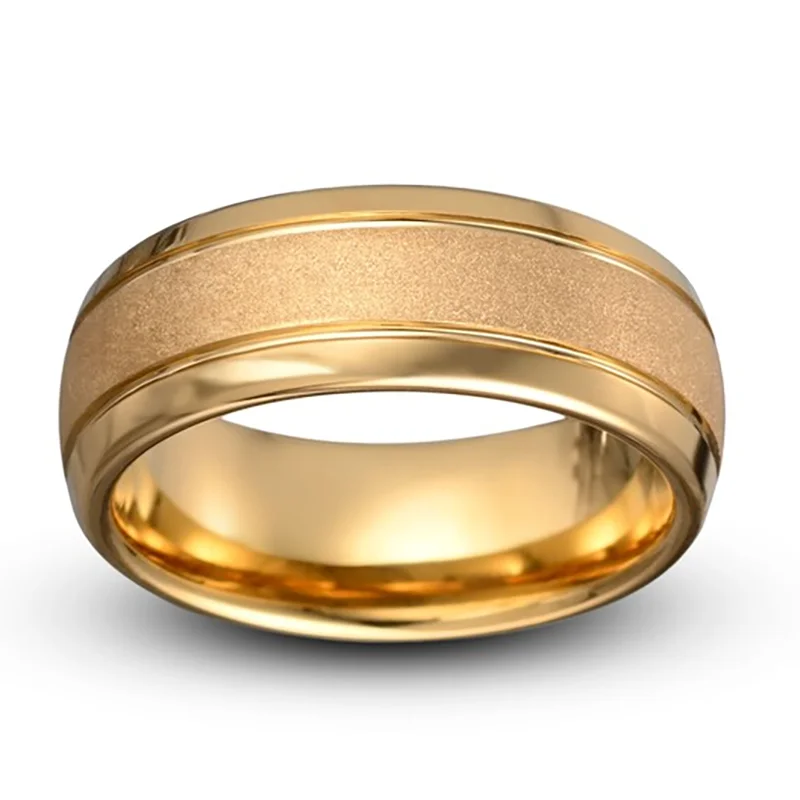 

8MM Gold Color Tungsten Carbide Ring Sandblasted Design Men's Wedding Bands Fashion Jewelry Engagement Rings For Men Women Gifts