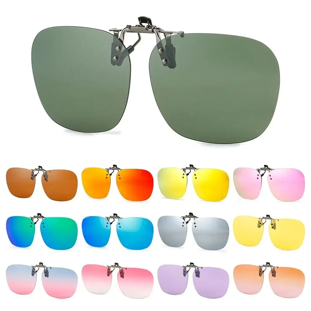 AliExpress NONE Clip-On Polarized Sunglasses Convenient Flip-up Metal Clip Sun Glasses for Prescription Glasses Rimless Polygonal Shades