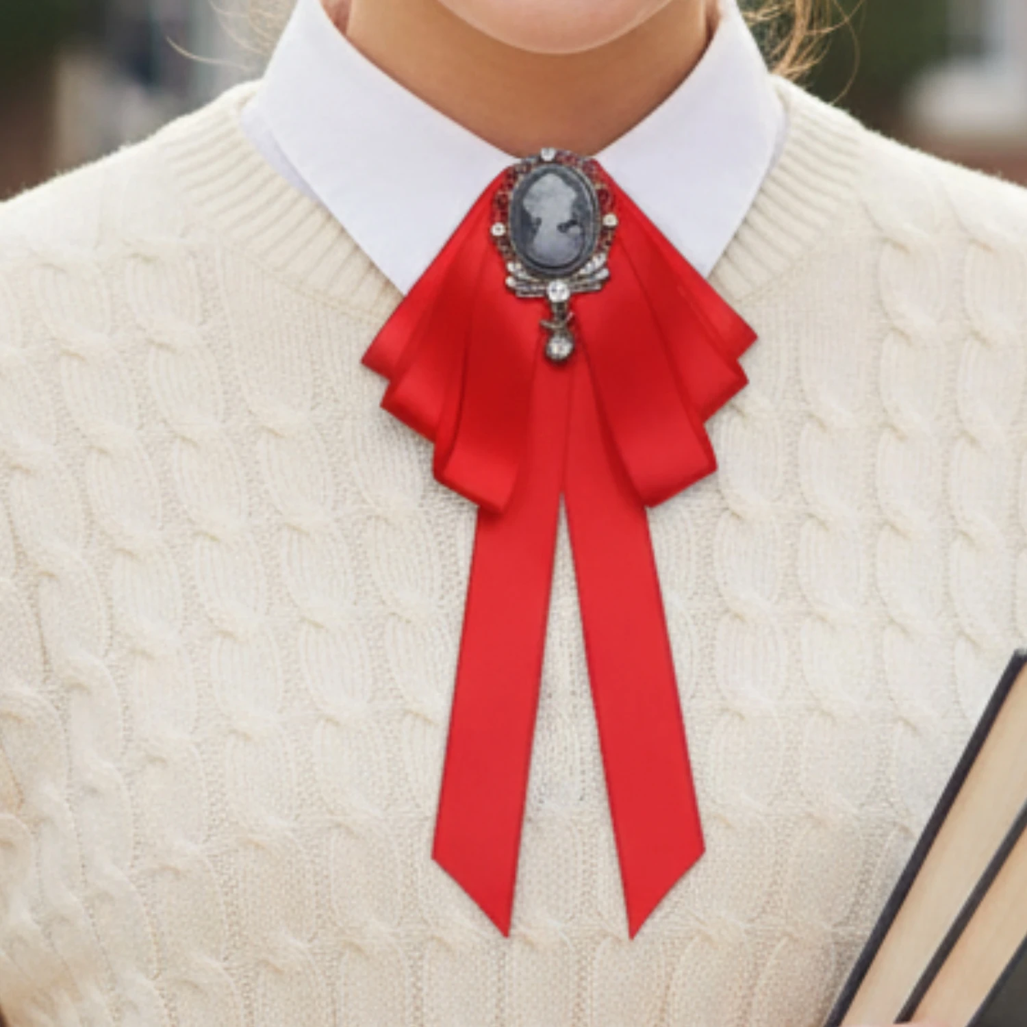 韓国リボン蝶ネクタイブローチ女性カレッジスタイルシャツ襟ピンファッションクリスタル蝶結びブローチ制服アクセサリー