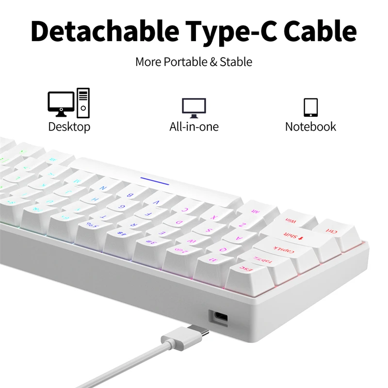 ZIFRIEND-Mini clavier mécanique HÉgalement K, noir, rouge, bleu, marron, 3 broches, USB type-c, RVB 61, prédire, espagnol, échangeable à chaud