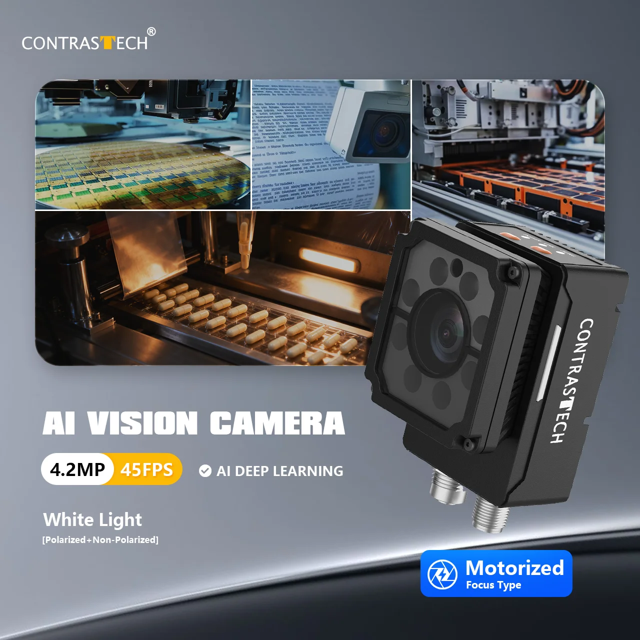 4.2MP 45FPS Foco Motorizado AI Câmera de Visão Inteligente IP65 Visão de Máquina Industrial com Luz Polarizada para Julgamento Lógico