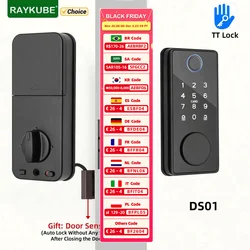 RAYKUBE T3 TT Lock Digital Fingerprint Door Lock Deadbolt Lock with 60/70mm Latch Key/Password/Card/ TT Lock APP Remote Unlock