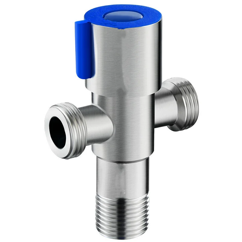 

1pc Double Out Stainless Steel Hot And Cold Angle Valve, Large Flow Drain Toilet Water Stop Valve Triangle Valve Switch