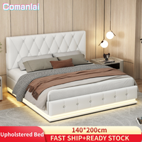 Comanlai Upholstered Bed 140 x 200 cm,Hydraulic Storage Bed,Modern Double Bed,Mattress Not Included,Faux Leather, White