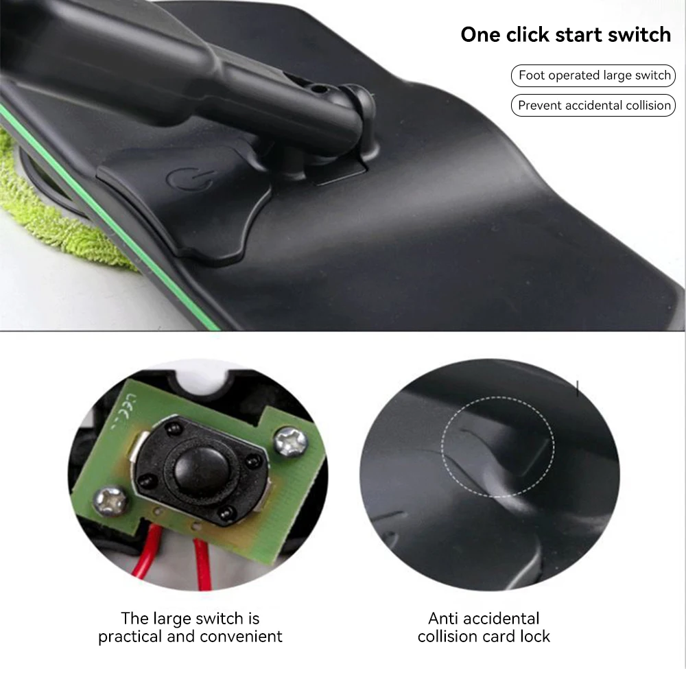 ممسحة دوارة كهربائية لاسلكية بزاوية 180 °   مجفف تنظيف الأرضيات 2 في 1 ذاتي التنظيف، قابل لإعادة الشحن، للتنظيف الرطب والجاف للخشب الصلب للبلاط