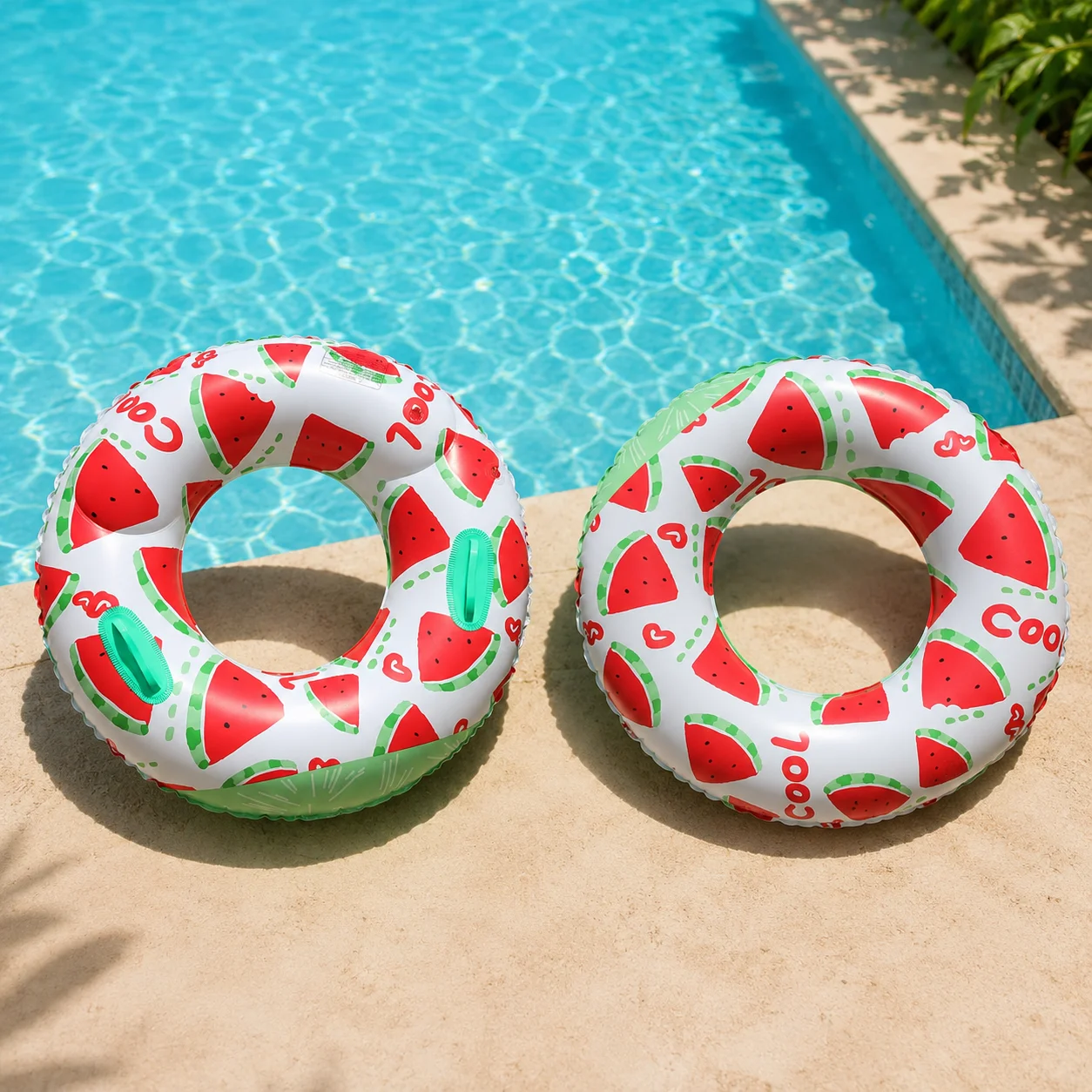 1pc Inflatable Watermelon Swim Ring with Handles Dual Air Chamber Pool Float Single Layer Swimming Ring Summer Beach Pool Toy - view 3
