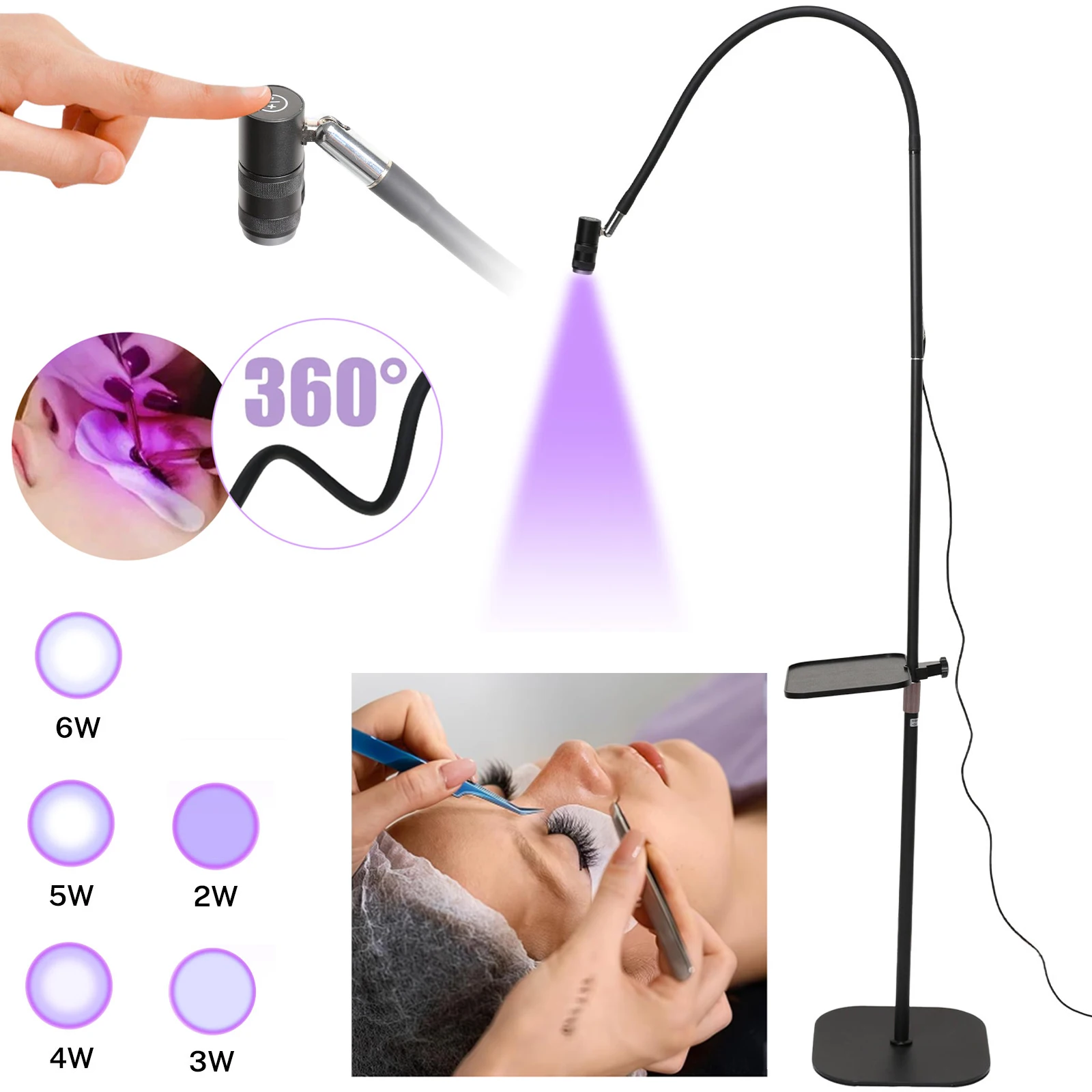 DWiusty UV-Wimpernlicht UV-Wimpernkleber 6W LED Wimpernverlängerungs- und Nageltechnik-Kleberlampe mit Fußpedalsteuerung Kleberhärtung in 2-5 Sekunden