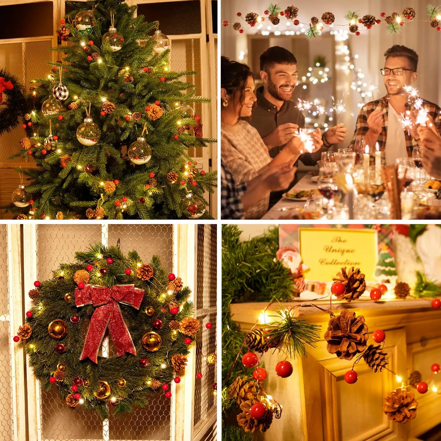 1 piece, Christmas decorative light string, green pine needle (plastic pine cone) mushroom light decoration, New Year decoration