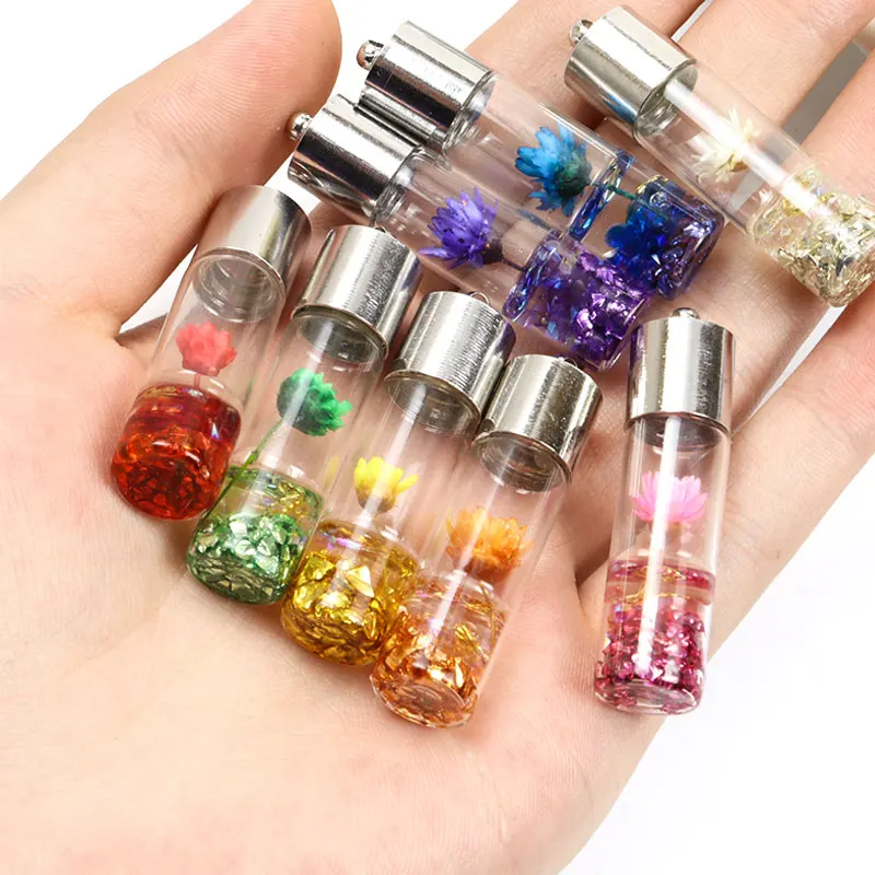 Natural Eternal Dried Flower Plant Glass Bottle Charms DIY Making Finding Jewelry Handmade Necklace Keychain Pendant Accessories