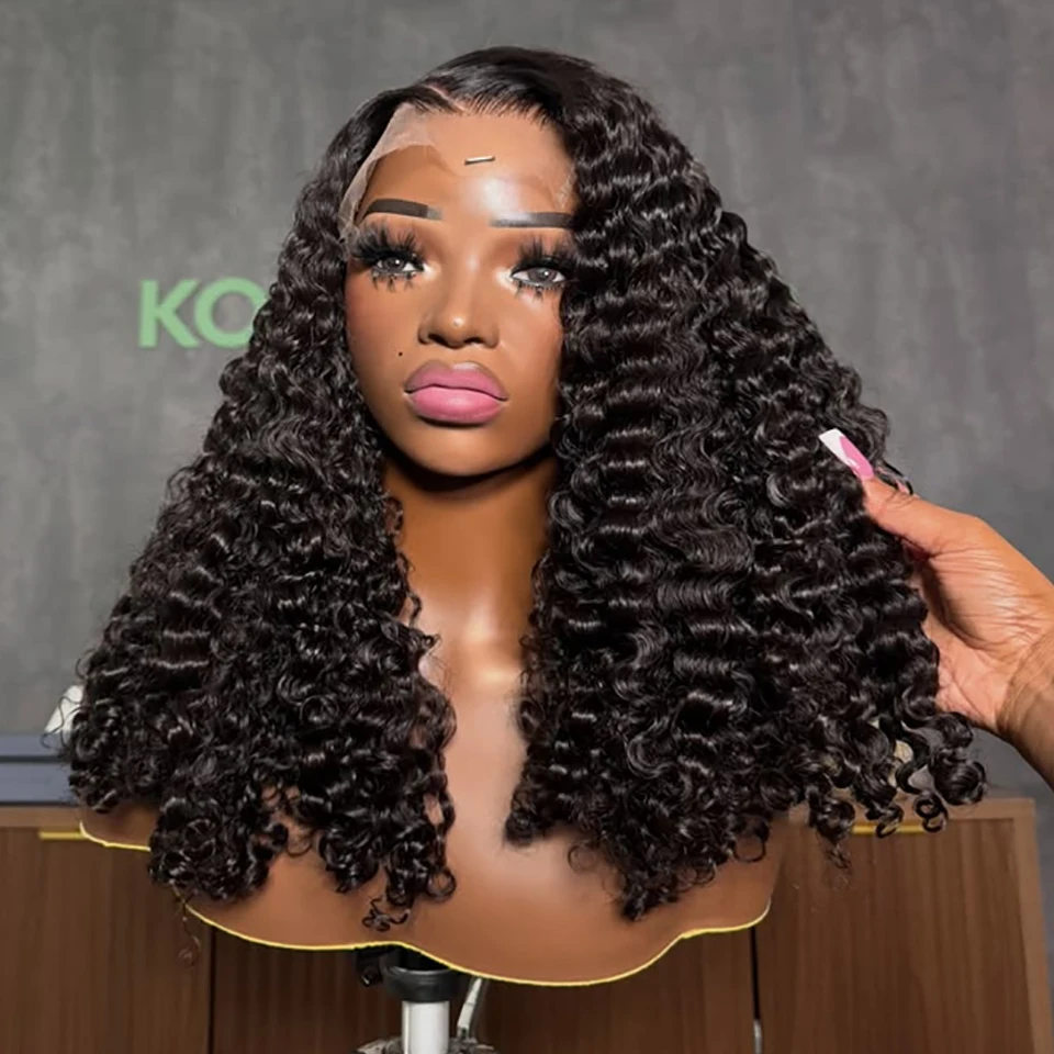 200 Density Curly Bob Wig Human Hair 13x4 HD Lace Frontal Deep Wave Wigs for Black Women Short Bob Wig Human Hair Glueless Wear and Go Deep Wave Lace Wigs Natural Black 14 Inch Pre Plucked
