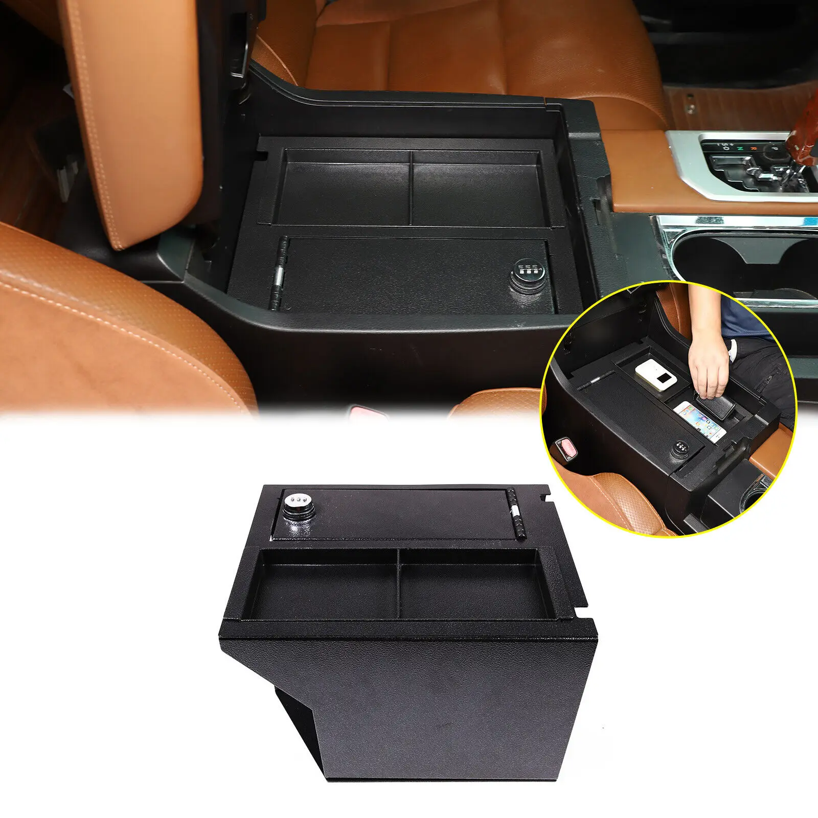 Carbon Steel New Car Center Console Safe Storage Box Tray Locker For Toyota Tundra 2014-2021 Security Safety Box W Password