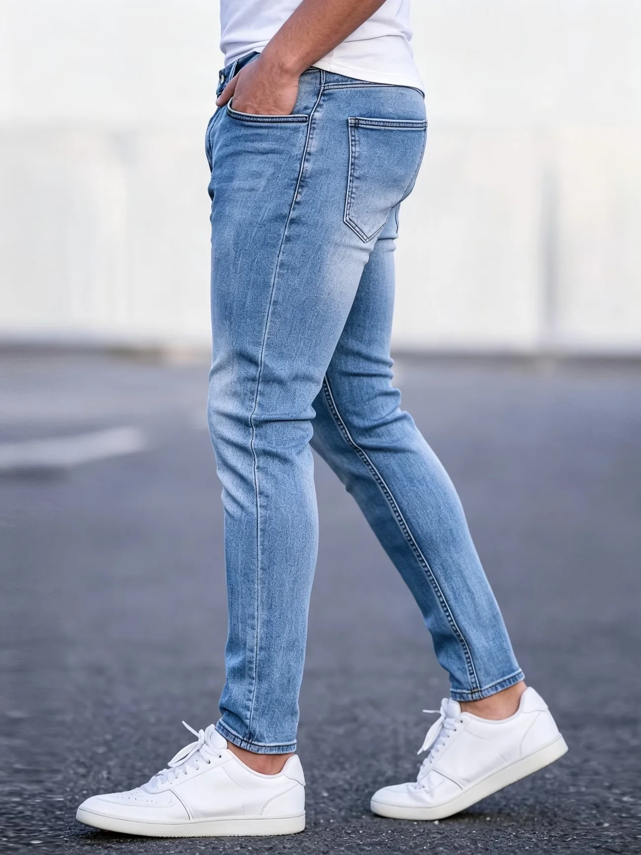 Men's Light Blue Washed Slim Fit Jeans