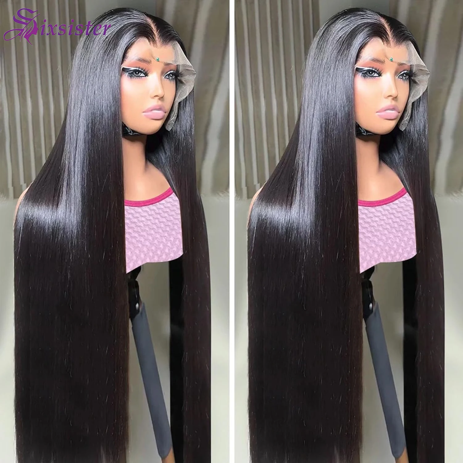 

13x4 Straight Lace Front Wigs Human Hair Transparent 200% Density 13x6 Lace Frontal Wigs Pre-Plucked Natural Black Color 30 Inch