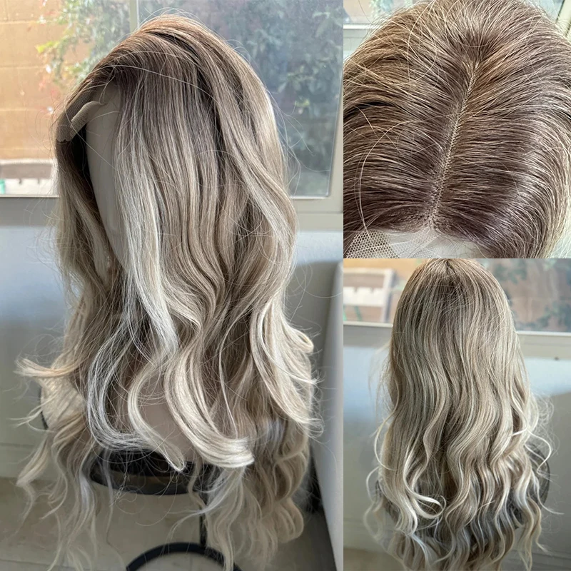 Rooted Ash Blonde Heat Friendly Synthetic Wig With Money Piece Blonde Wigs For Beginners Ready to Ship Glueless Lace Front Wigs