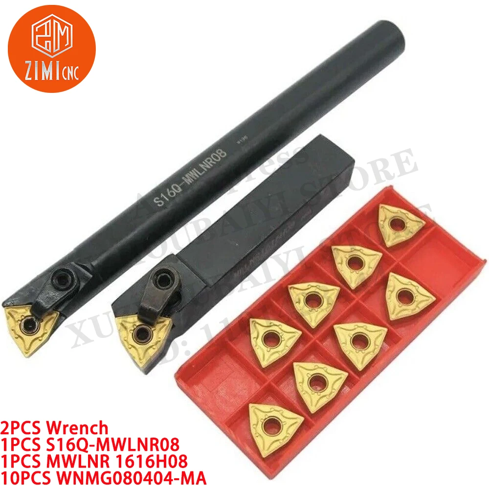 Mwlnr 1616h08 Porta-ferramentas de Torneamento +10 Pcs Wnmg080404-ma Inserção de Carboneto Torno Metálico Cnc Mecânico Ferramenta de Corte 2pc S16q-mwlnr08 +