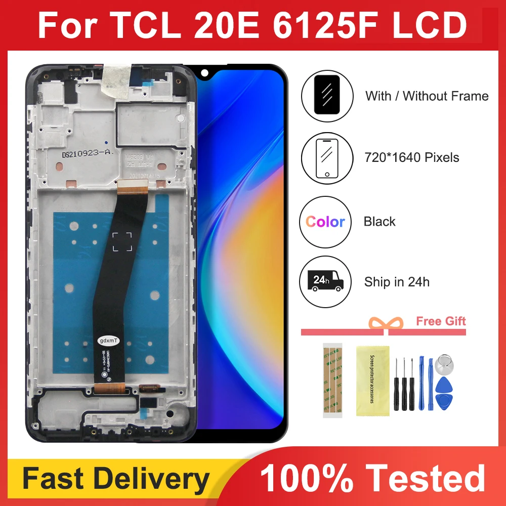 6.52\'\' For TCL 20E 6125F, 6125D LCD Display Touch Screen Digitizer Assembly Replacement For TCL 20E Display with frame