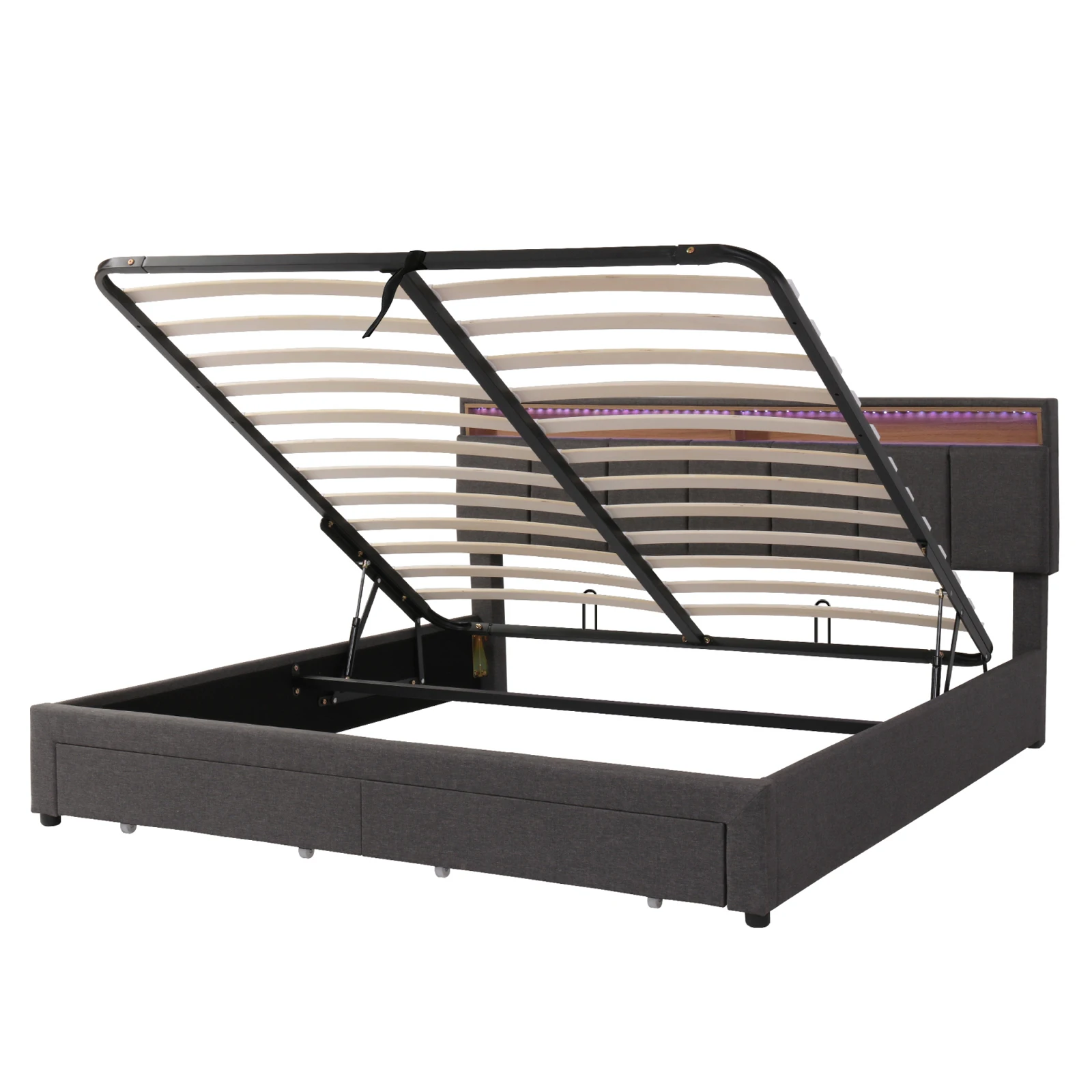 Anajqaqia, 180×200 cm, Doppelbett, gepolstertes Bett, Bettgestell für das Schlafzimmer mit 2 Schubladen am Fußende, hydraulisches Bett, modernes, minimalistisches Bett, großes Bett für Schlafzimmer,