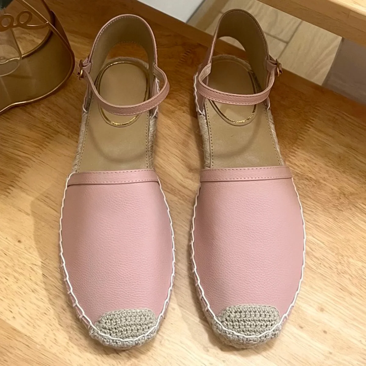 Sandalias Planas de Esparto con Correa al Tobillo de Cuero para Mujer 2026, Sandalias Retro Bohemias de Punta Redonda y Cerrada para Vacaciones de Verano YYT26030807