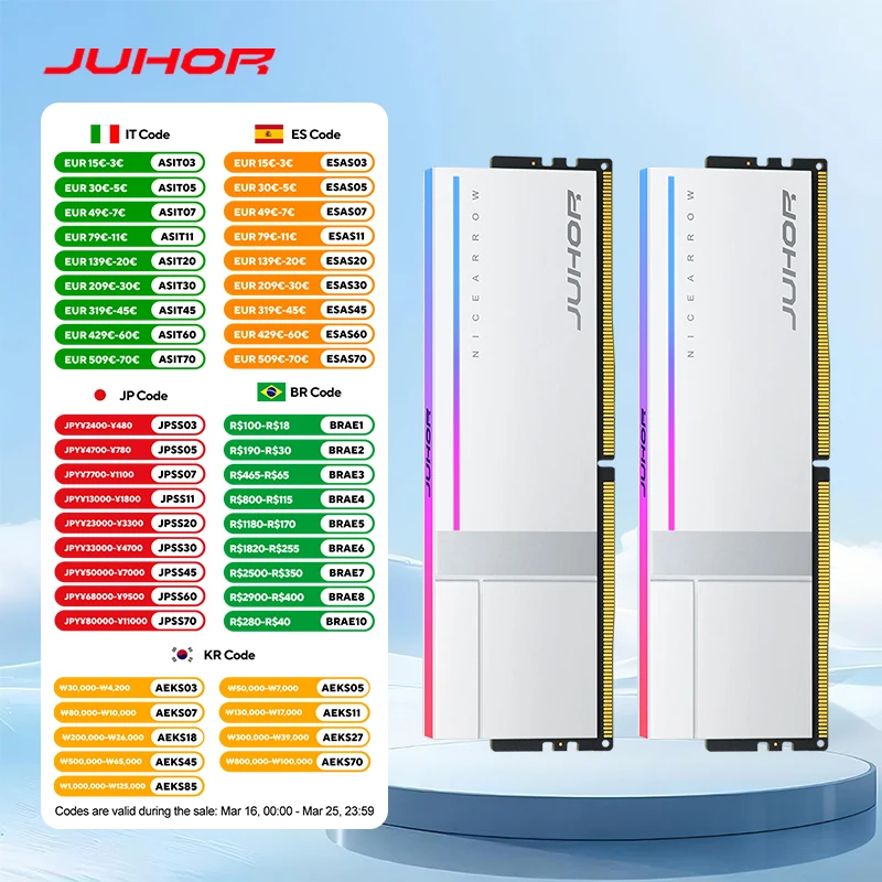 JUHOR Memoria Ram RGB DDR5 16GB DDR5 32GB(16GBX2) 6000MHz 7200MHz