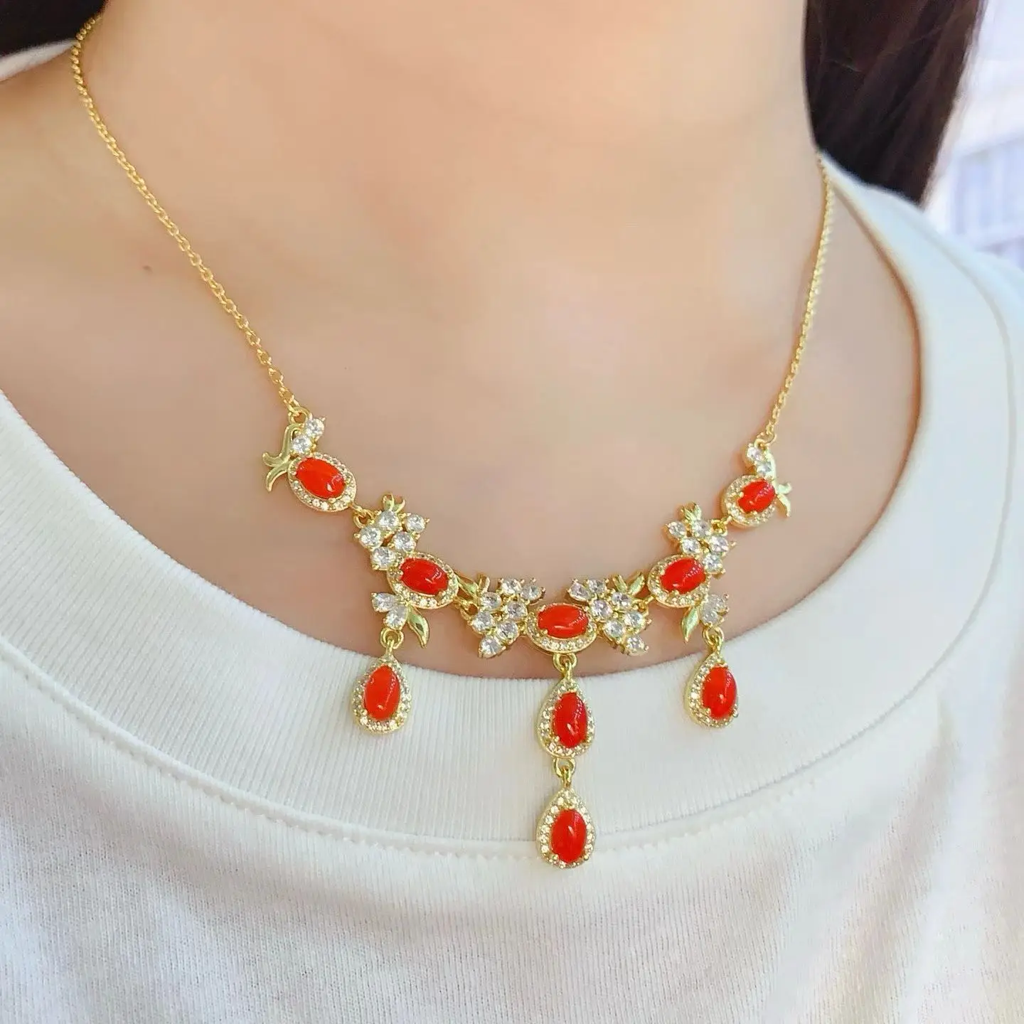 KJJEAXCMY Boutique Jewelry Girl Pure Impurities Free Natural Red Coral Necklace 925 Pure Silver Inlay Gift for Girlfriend's
