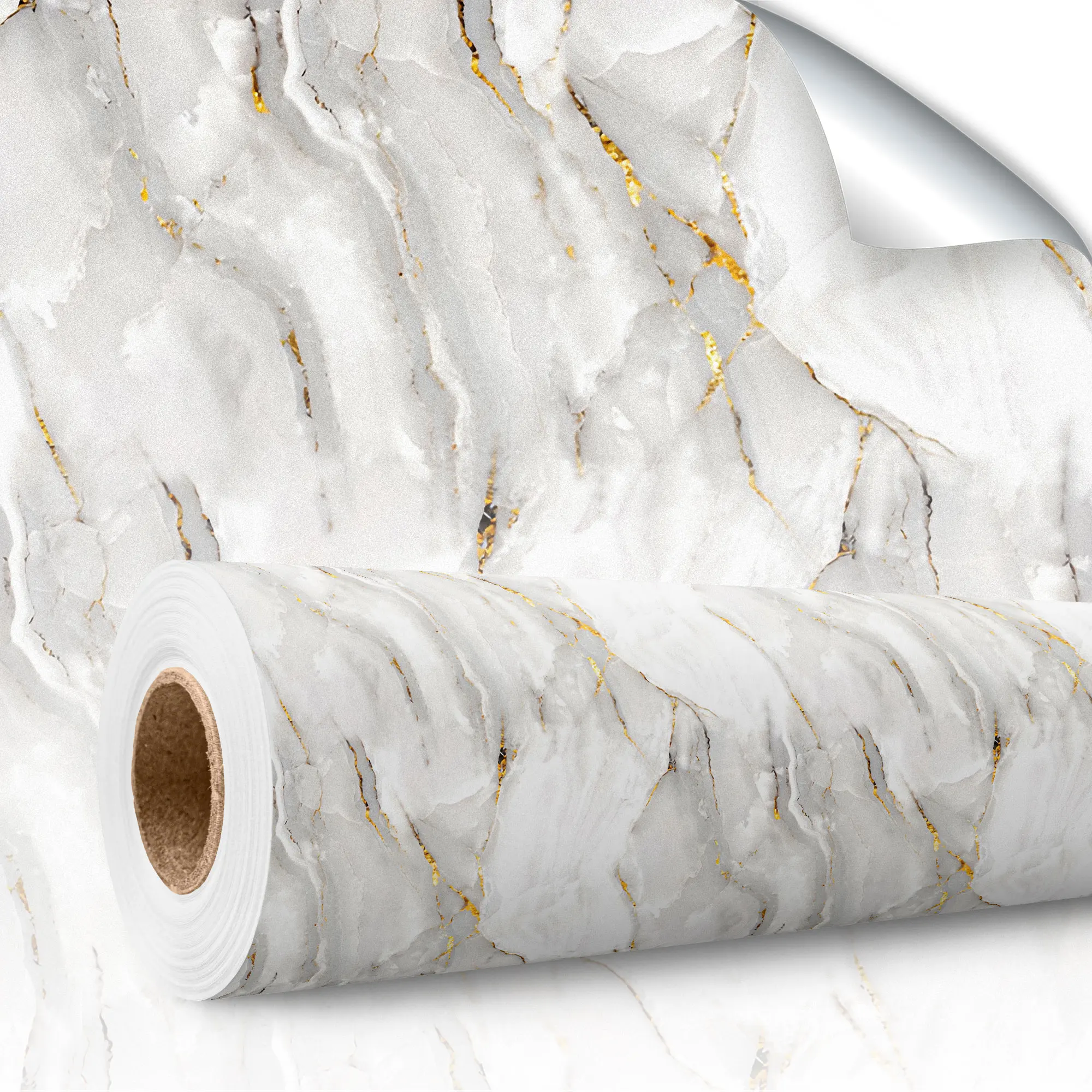 ورق جدران من الفينيل ذاتي اللصق من الرخام الذهبي الأبيض المزخرف بالحجر #1