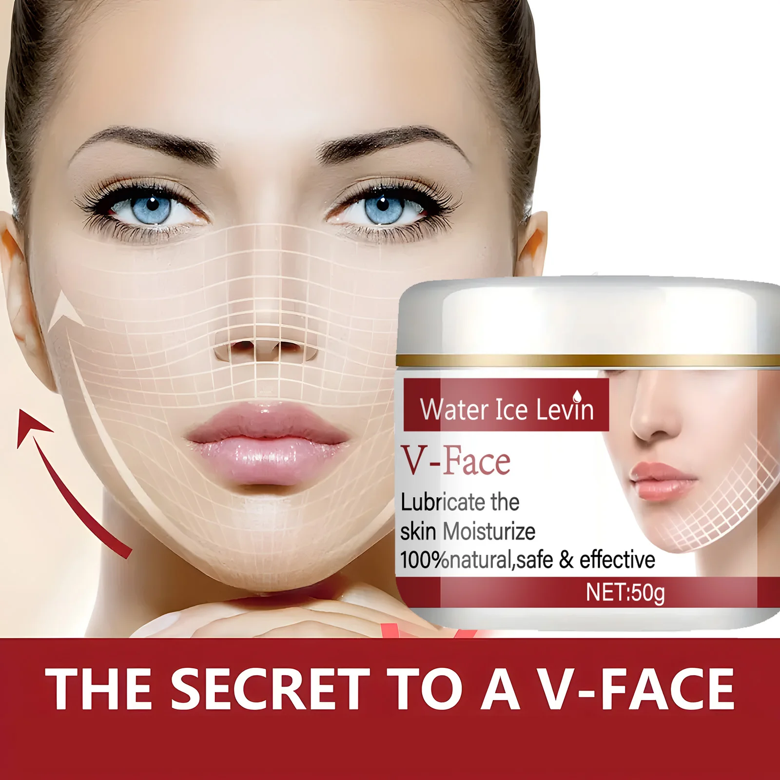 Natural V-Face Lifting Cream - Sodium Hyaluronate + Fermented Lactobacillus Products. Lightly Moisturizing and Firming for a Small V-Face, Giving It a Radiant and Hydrated Look