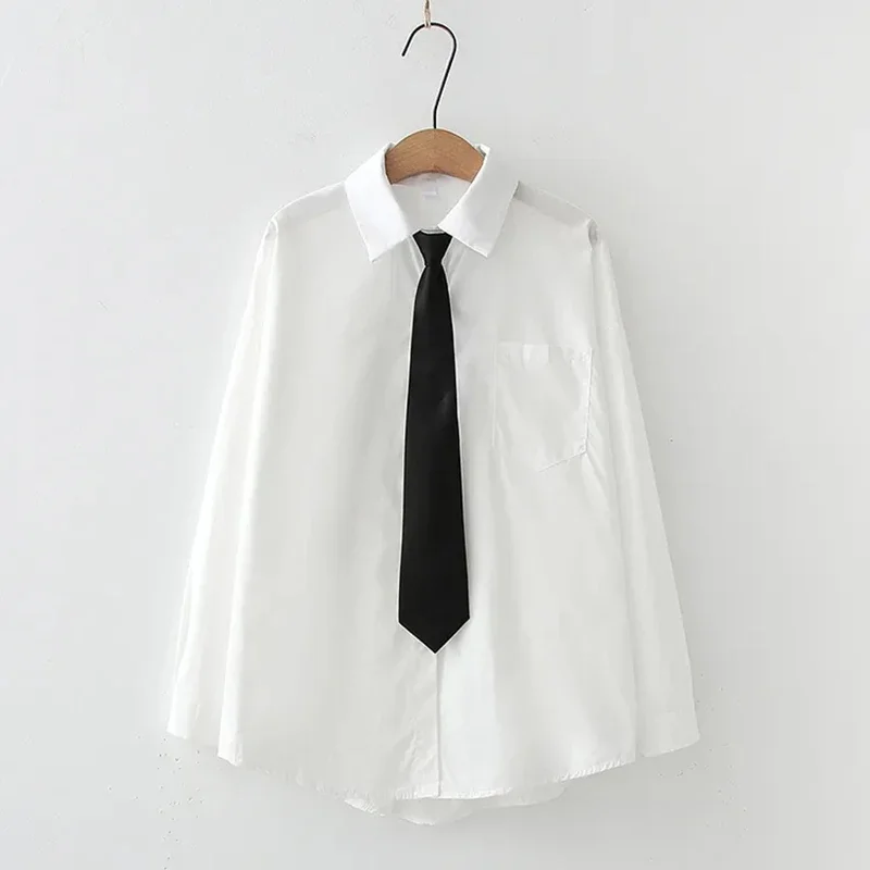 GIDYQ Women White Jk Shirts Long Sleeve Fall Student Shirts Casual Button Up Japan Black Tie Preppy Style Girls Tops New — zdjęcie 2
