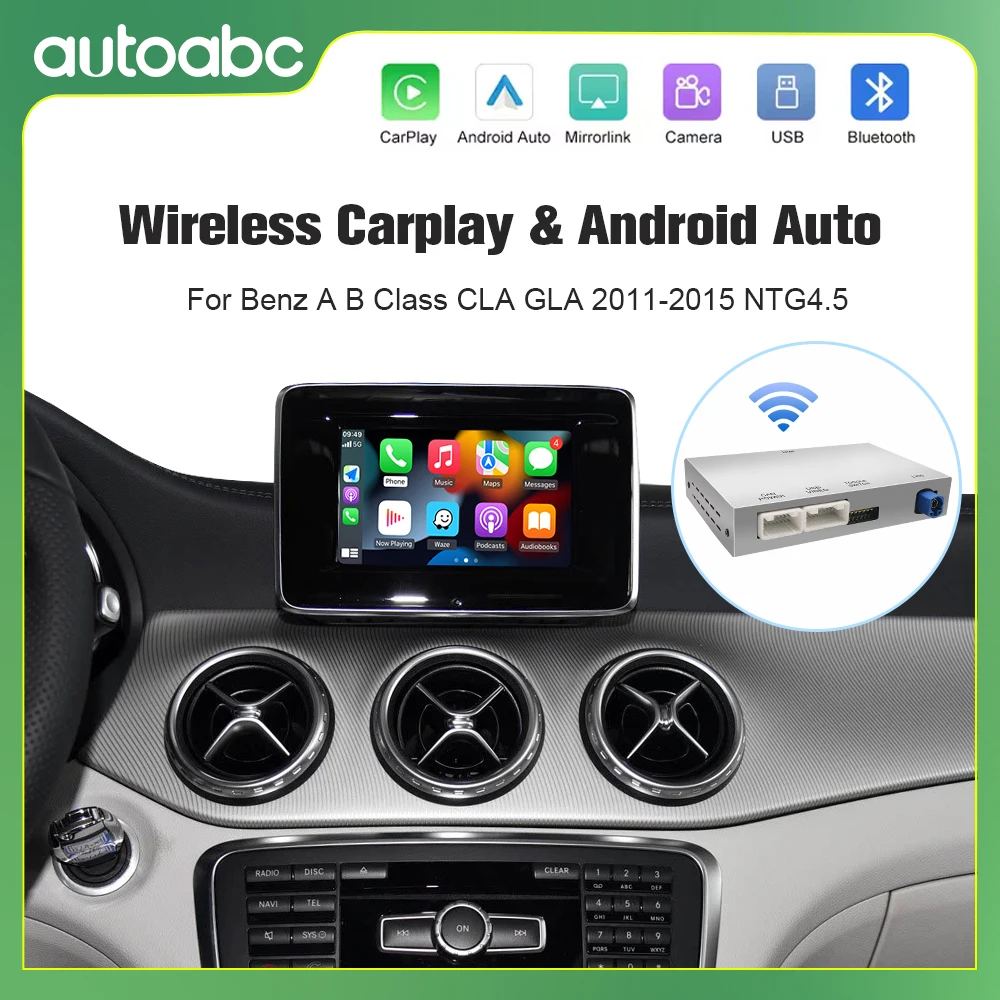 Drahtlose Carplay Android Auto-Decoder-Box für Mercedes-Benz A-Klasse B CLA GLA 2011–2015 NTG4.5 mit AIRPLAY und Spiegelguss