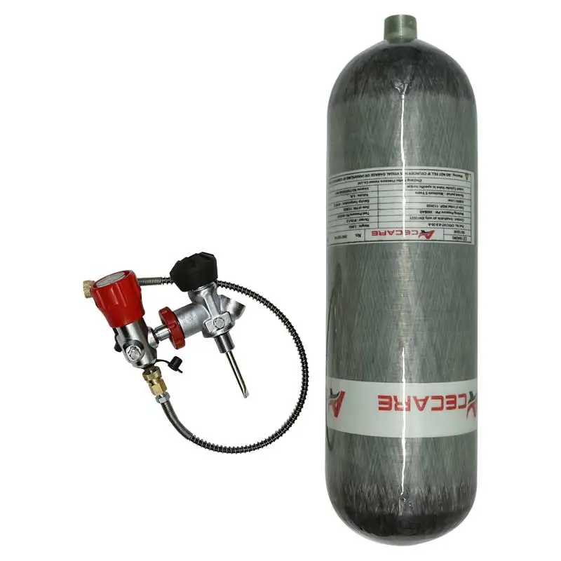 ACECARE 4500Psi 300Bar 6.8L Cylinder z włókna węglowego Zbiornik wysokociśnieniowy ze stacją napełniania Zawór nurkowy HPA M18 * 1.5