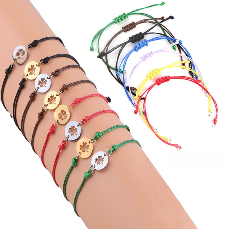 REREYUA Bracelets tressés en fil de cire faits à la main, 20 pièces/lot, curseur réglable, corde à maillons avec anneaux de saut en acier inoxydable, bijoux à faire soi-même 3